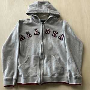 Alaska Hoodie Mens Small Gray Full Zip Fleece Polar Graphics Sweatshirt